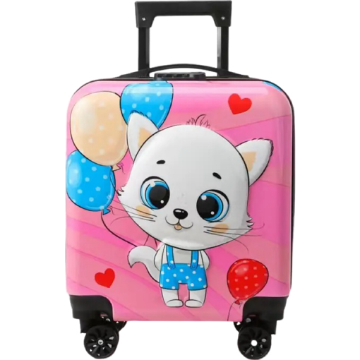 Obrázek z Dětský růžový kufr s roztomilou kočičkou a balónky 